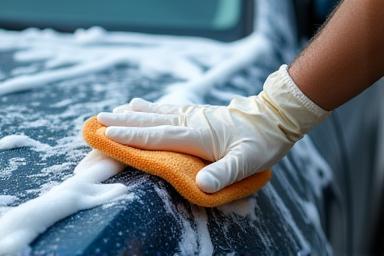 Car being hand washed