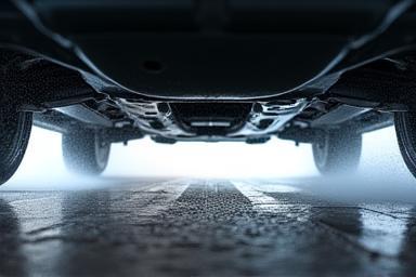 Car underbody being washed
